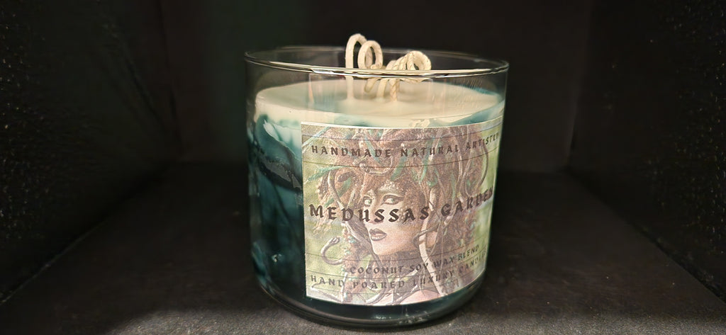3 wick candle for him unique gift green candle wood smell candle super strong candle  Medussas garden 16 oz 3 wick candle