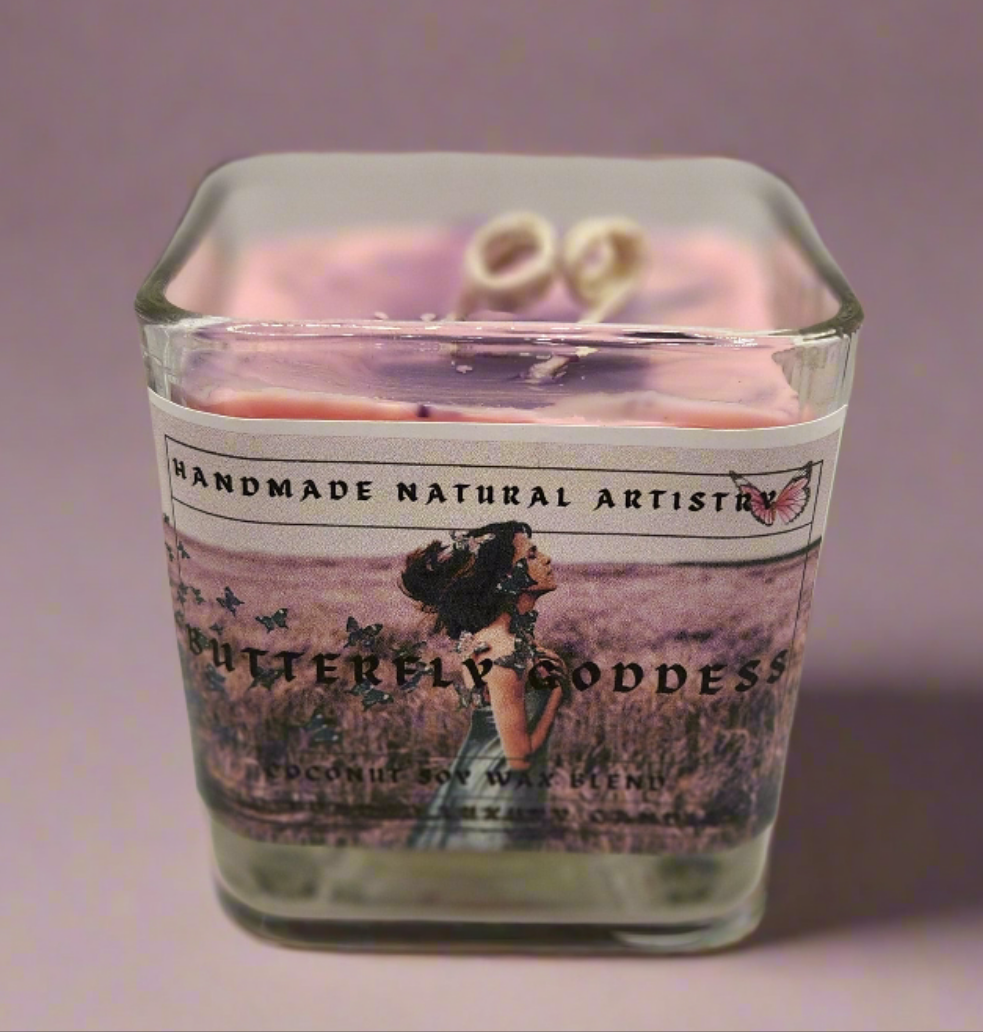 Pink Sugar & Pomegranate Cube Candle | 11 oz | Butterfly Goddess