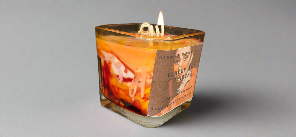 Peachy & Fierce Cube Candle | 11 oz | Juicy Peach Scent | HNA Candle Boutique