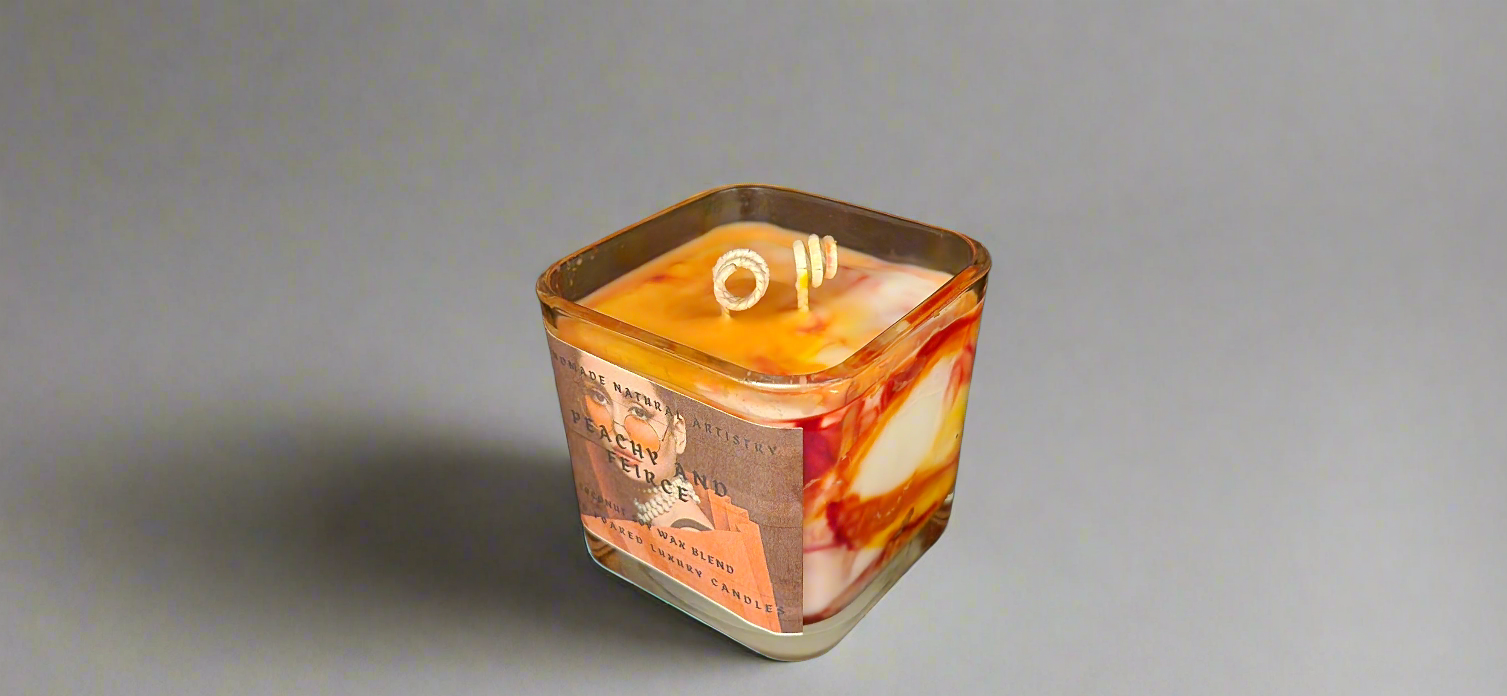 Candle Peachy and fierce 11 oz lux cube candle- slay peach vibe