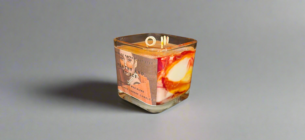 Peachy & Fierce Cube Candle | 11 oz | Juicy Peach Scent | HNA Candle Boutique