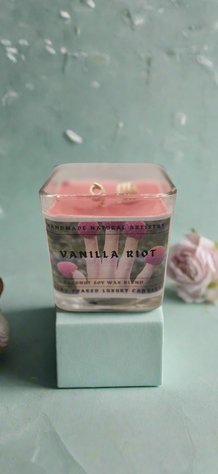 Vanilla Riot Cube Candle | 11 oz | Vanilla & Raspberry | HNA Candle Boutique