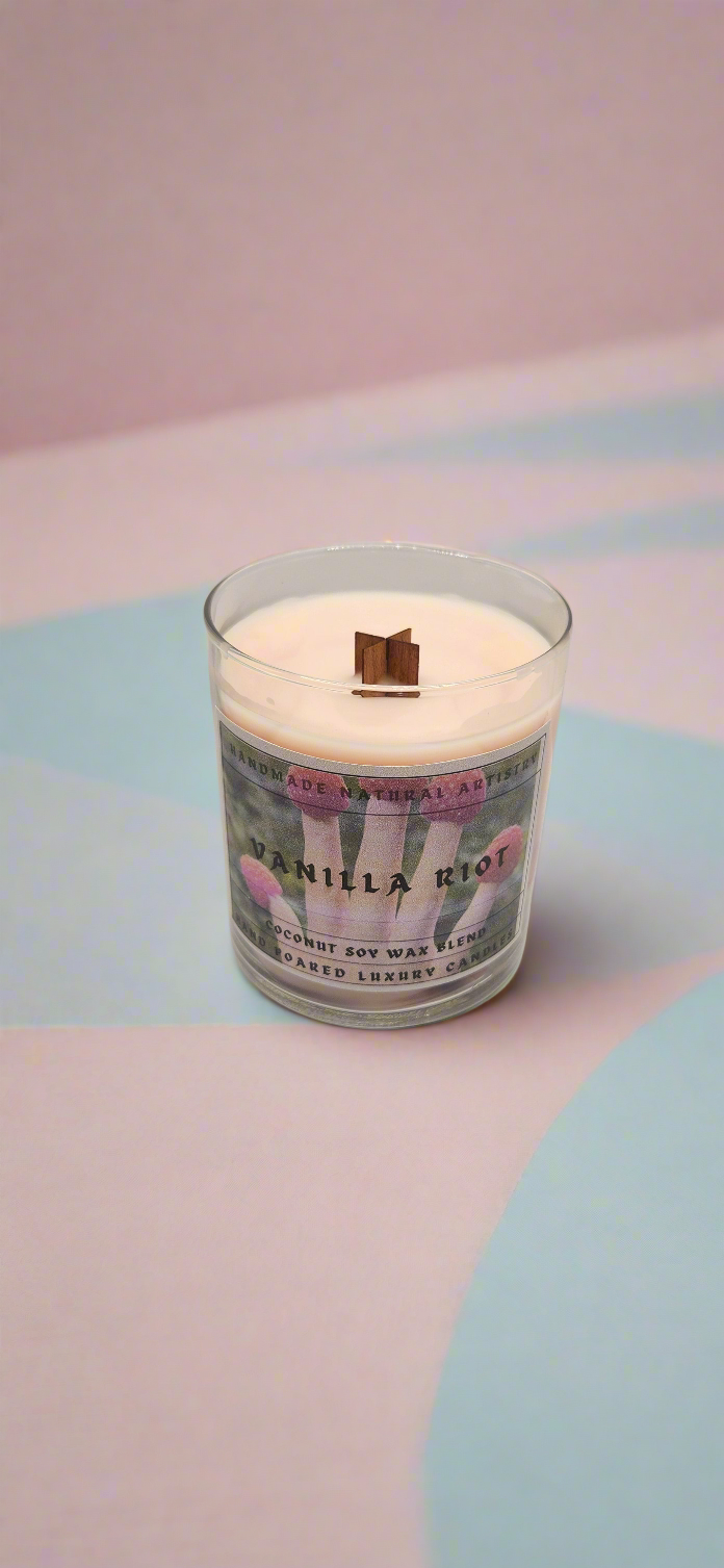 Vanilla Riot Wood Wick Candle | 10 oz | Vanilla & Raspberry | HNA Candle Boutique
