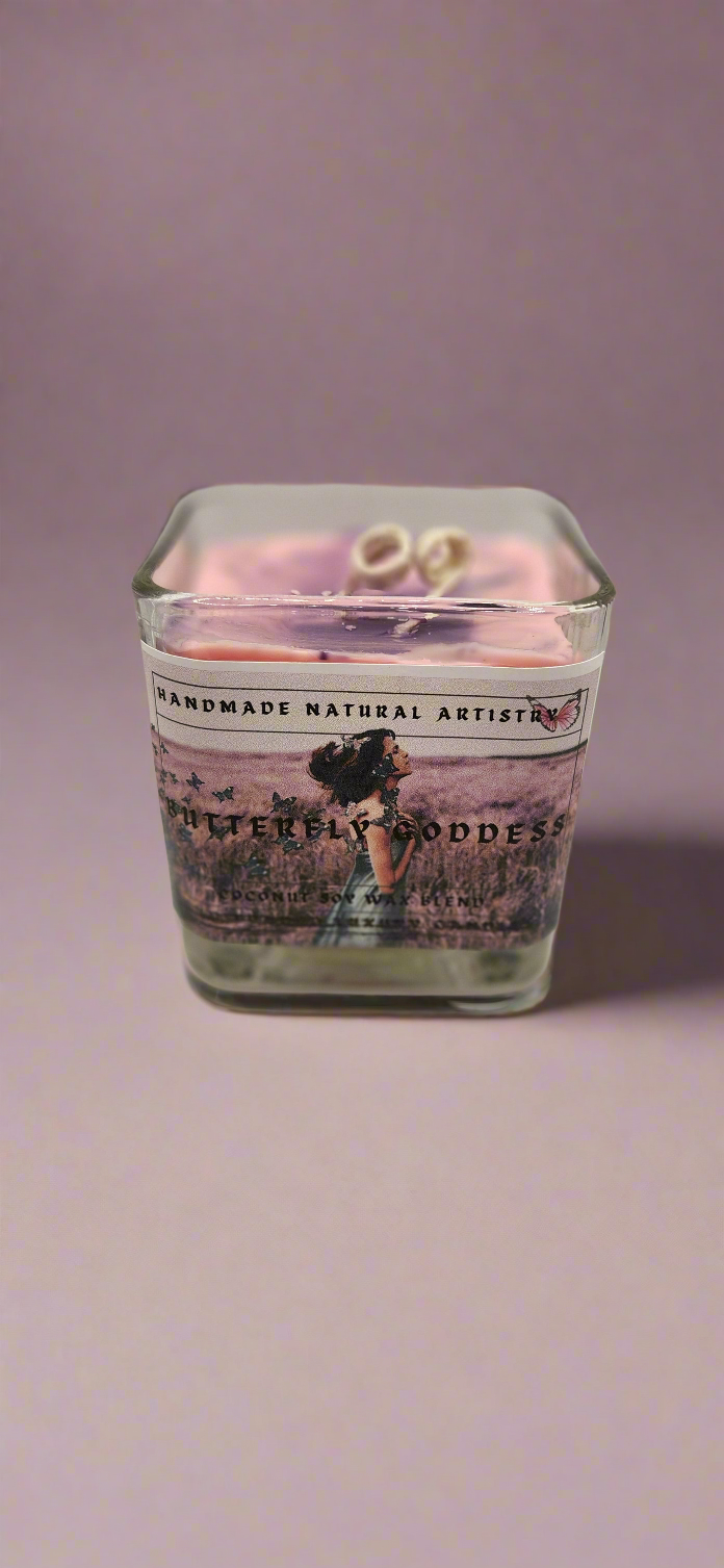 Pink Sugar & Pomegranate Cube Candle | 11 oz | Butterfly Goddess