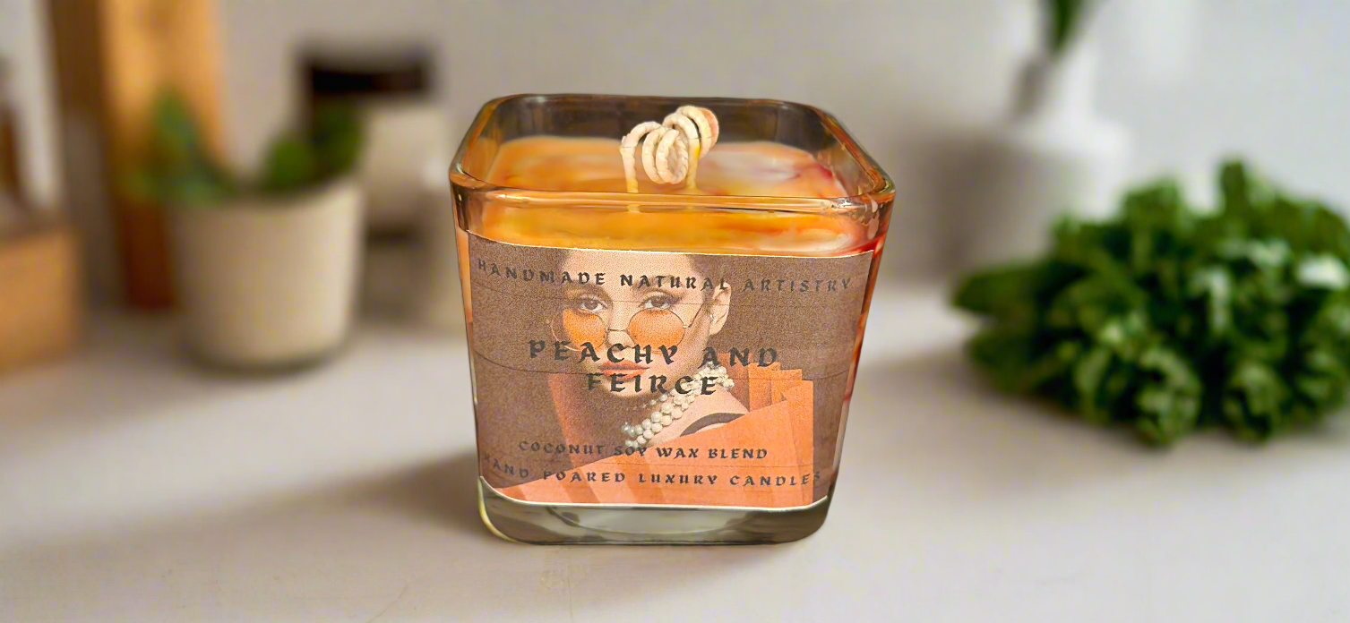 Candle Peachy and fierce 11 oz lux cube candle- slay peach vibe