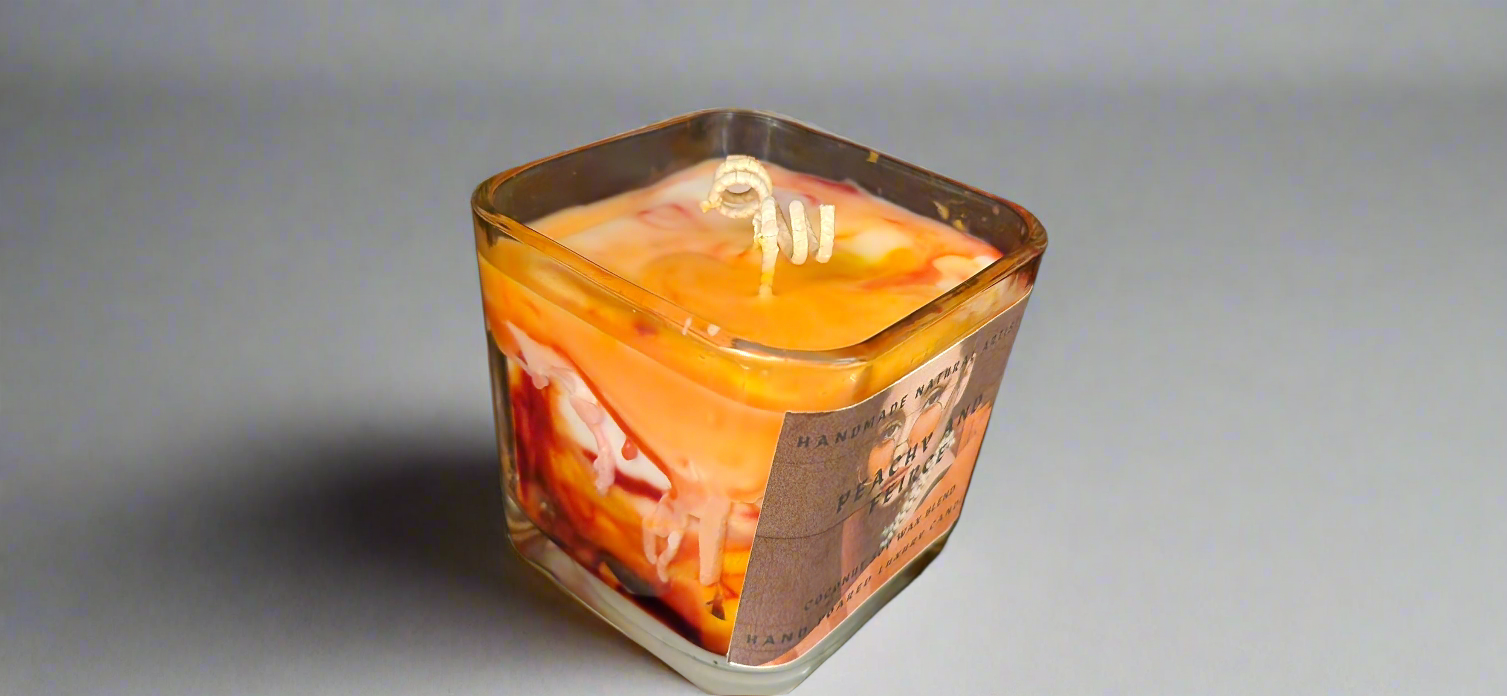 Peachy & Fierce Cube Candle | 11 oz | Juicy Peach Scent | HNA Candle Boutique