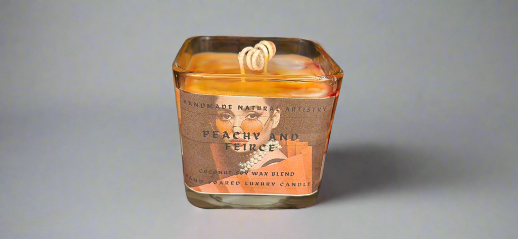Peachy & Fierce Cube Candle | 11 oz | Juicy Peach Scent | HNA Candle Boutique