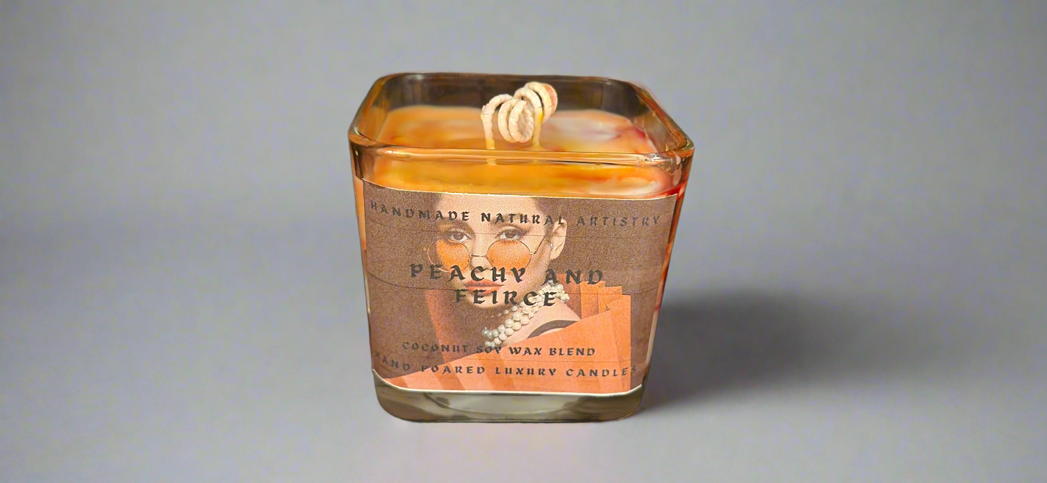 Candle Peachy and fierce 11 oz lux cube candle- slay peach vibe
