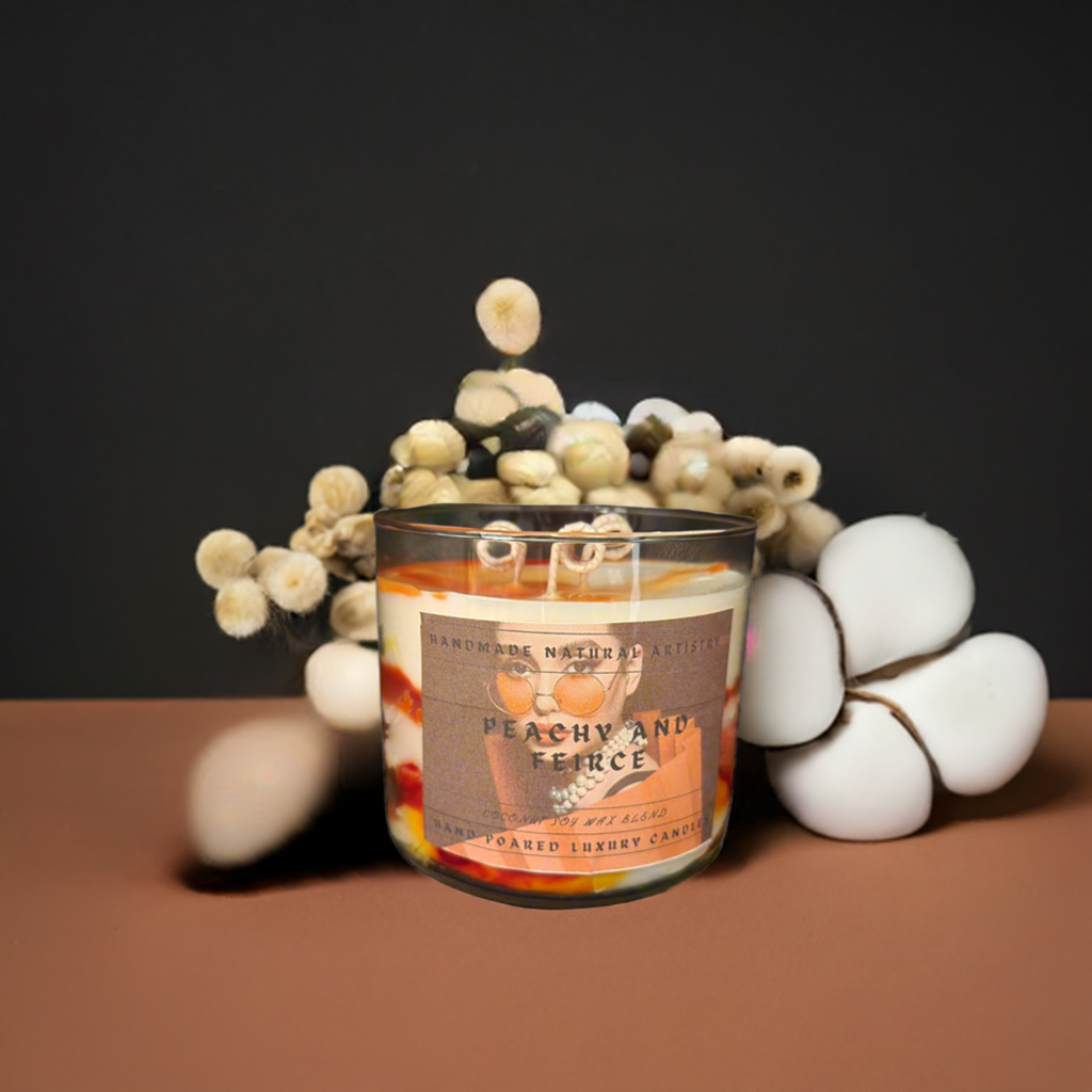 Peachy & Fierce 3-Wick Candle | 16 oz | Juicy Peach Scent | HNA Candle Boutique