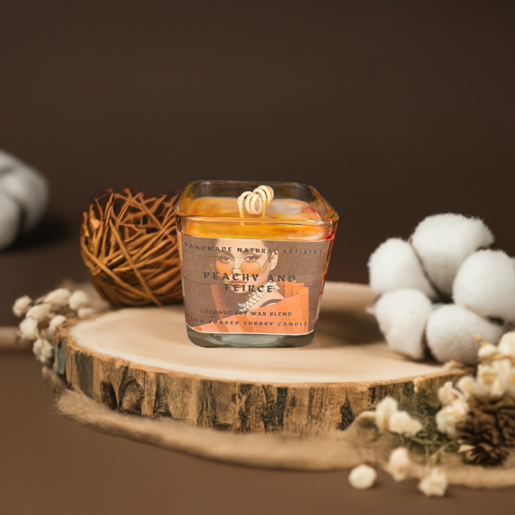 Candle Peachy and fierce 11 oz lux cube candle- slay peach vibe