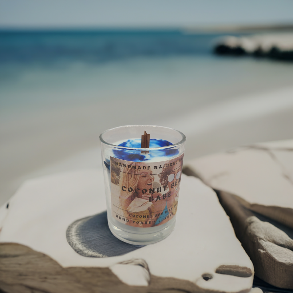Coconut beach babe 6 oz x crackling wood wick candle