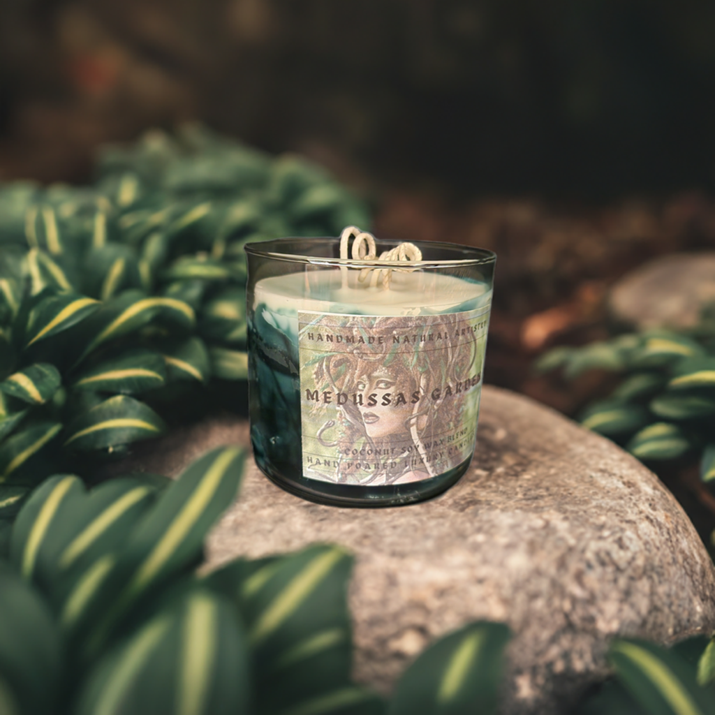 3 wick candle for him unique gift green candle wood smell candle super strong candle  Medussas garden 16 oz 3 wick candle