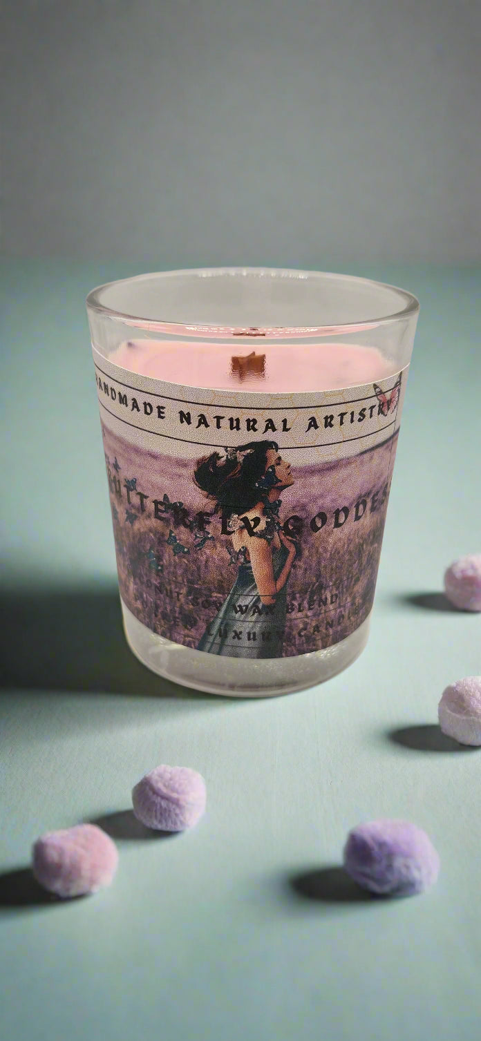 Pink Sugar & Pomegranate Wood Wick Candle | 6 oz | Butterfly Goddess