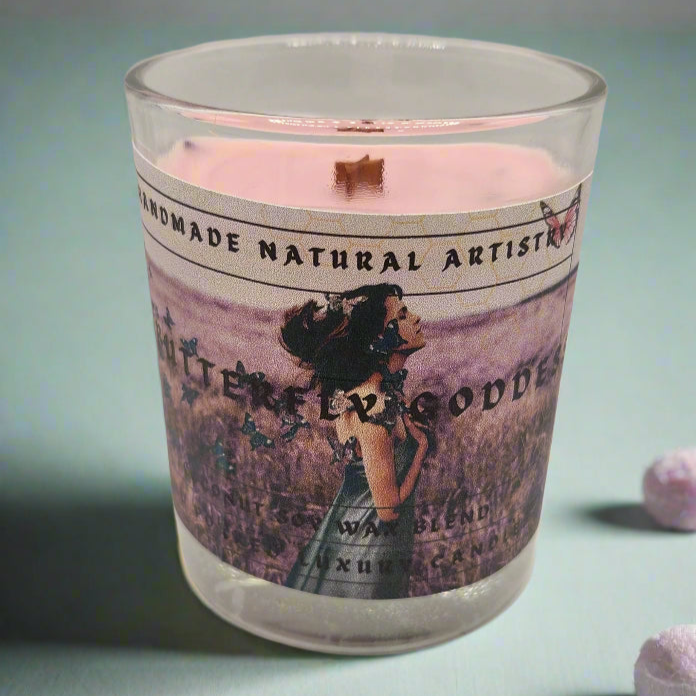 Pink Sugar & Pomegranate Wood Wick Candle | 6 oz | Butterfly Goddess