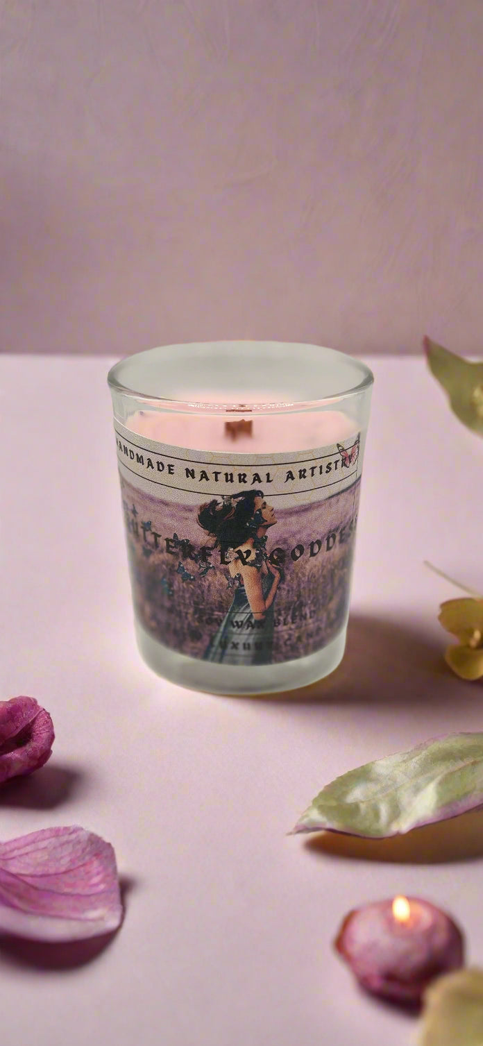 Pink Sugar & Pomegranate Wood Wick Candle | 6 oz | Butterfly Goddess