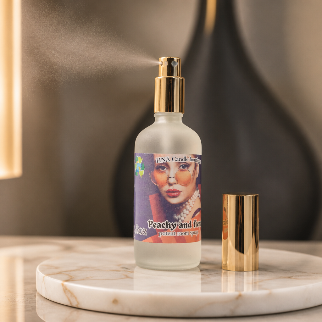 Peachy & Fierce Room Spray | 3.8 oz | Juicy Peach Home Fragrance | HNA Candle Boutique