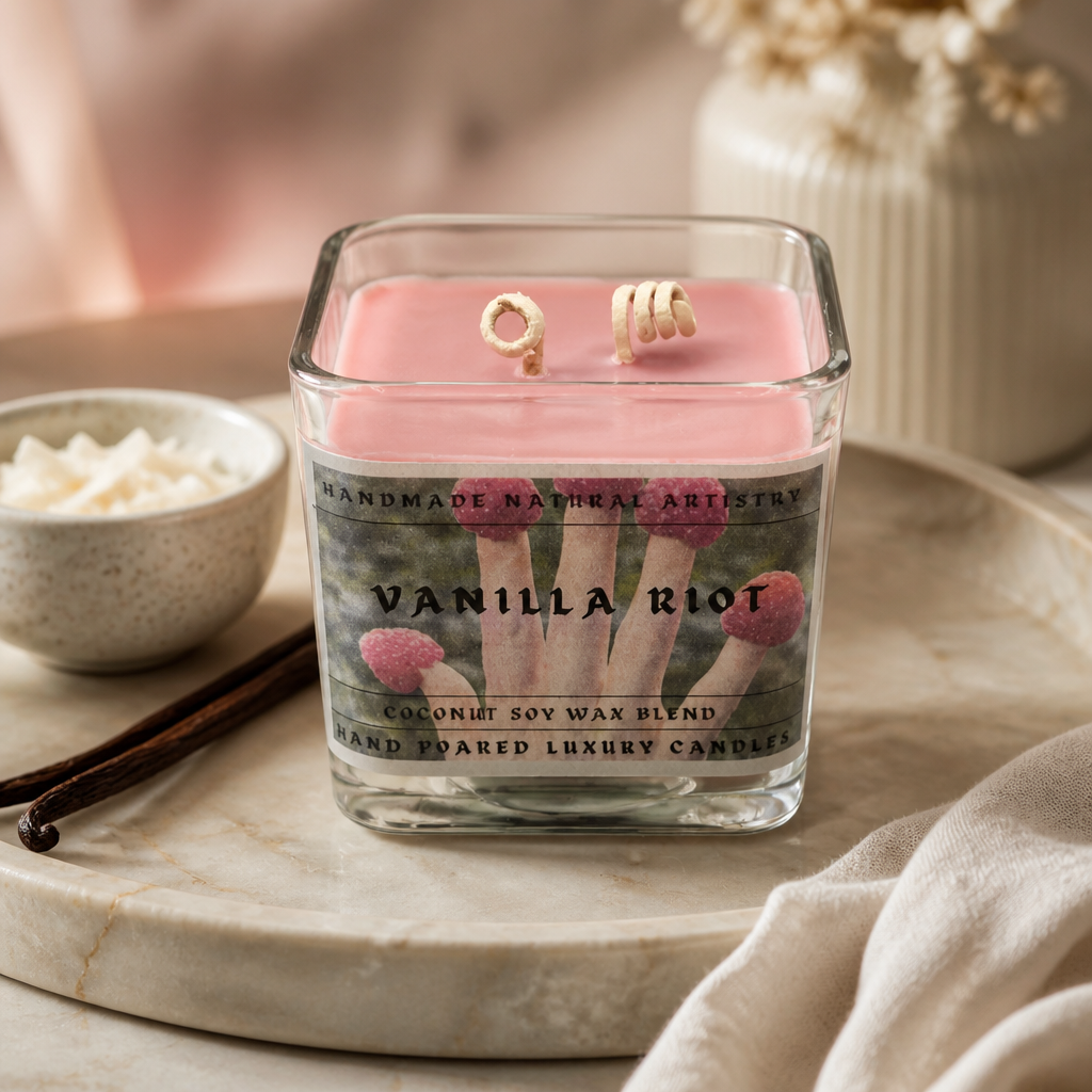 Vanilla Riot Cube Candle | 11 oz | Vanilla & Raspberry | HNA Candle Boutique