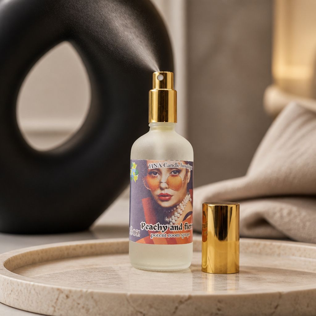 Peachy & Fierce Room Spray | 3.8 oz | Juicy Peach Home Fragrance | HNA Candle Boutique