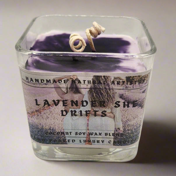 Lavender She Drifts Cube Candle | 11 oz | Aromatherapy | HNA Candle Boutique