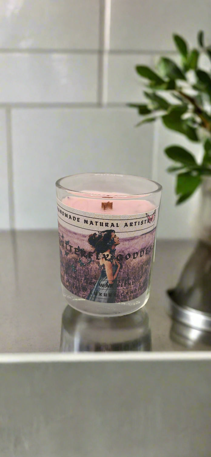 Pink Sugar & Pomegranate Wood Wick Candle | 6 oz | Butterfly Goddess