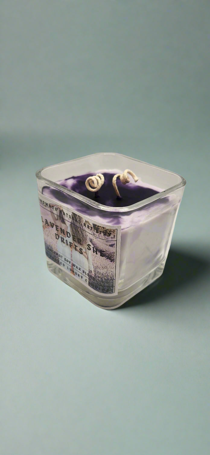 Lavender She Drifts Cube Candle | 11 oz | Aromatherapy | HNA Candle Boutique
