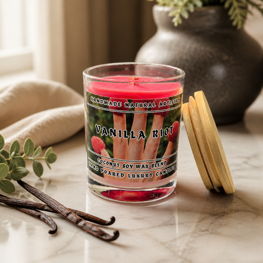 Vanilla Riot Wood Wick Candle | 6 oz | Vanilla & Raspberry | HNA Candle Boutique