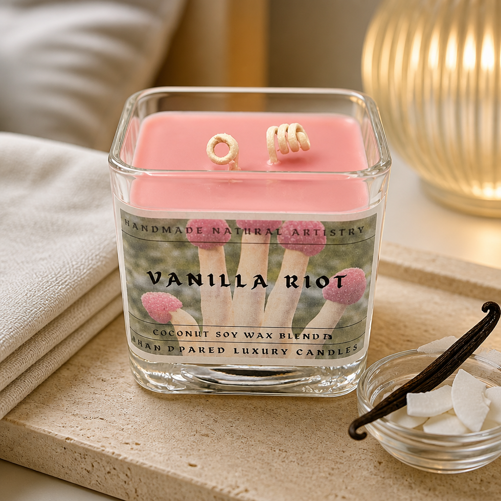 Vanilla Riot Cube Candle | 11 oz | Vanilla & Raspberry | HNA Candle Boutique