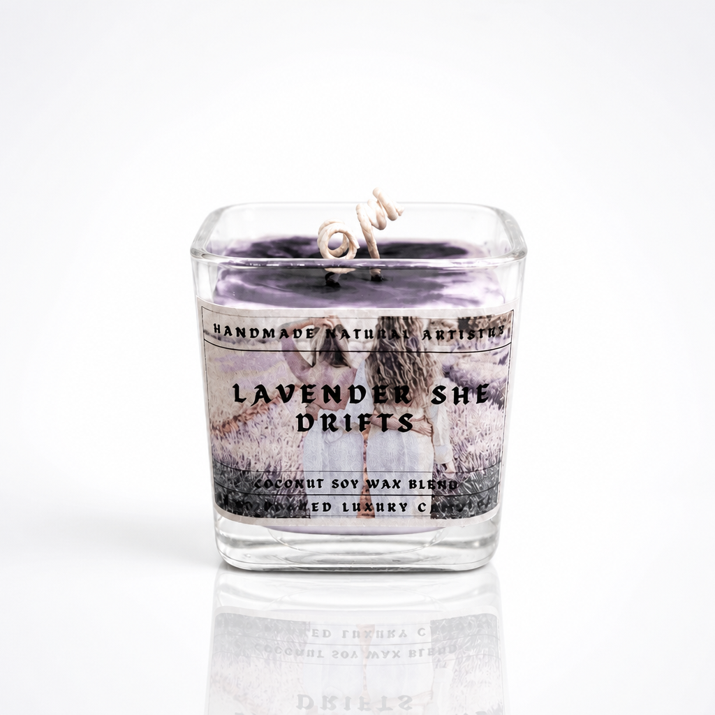 Lavender She Drifts Cube Candle | 11 oz | Aromatherapy | HNA Candle Boutique